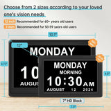 Dementia Digital Clock for Seniors, Extra Large Electric Calendar Clock With 20 Alarms Auto DST and HD Display, 10 in, 1024 x 600P - Front View