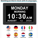 Dementia Digital Clock for Seniors, Extra Large Electric Calendar Clock With 20 Alarms Auto DST and HD Display, 10 in, 1024 x 600P