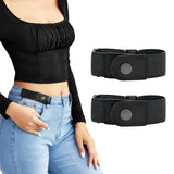 Black No Buckle Stretch Belt, Elastic Invisible Side Waist Belt for Jeans Women and Men