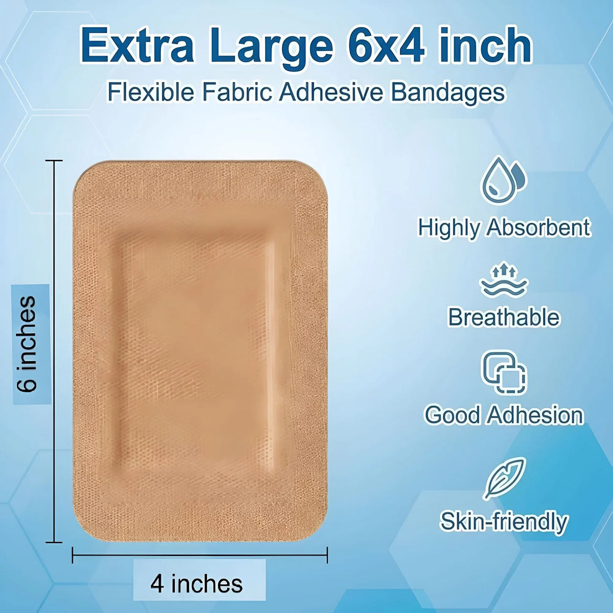 24 Pcs Extra Large Flexible Adhesive Bandages, Sterile Breathable Latex Free Fabric Bandages for Wound Care First Aid, 6 x 4 in