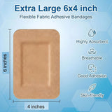24 Pcs Extra Large Flexible Adhesive Bandages, Sterile Breathable Latex Free Fabric Bandages for Wound Care First Aid, 6 x 4 in