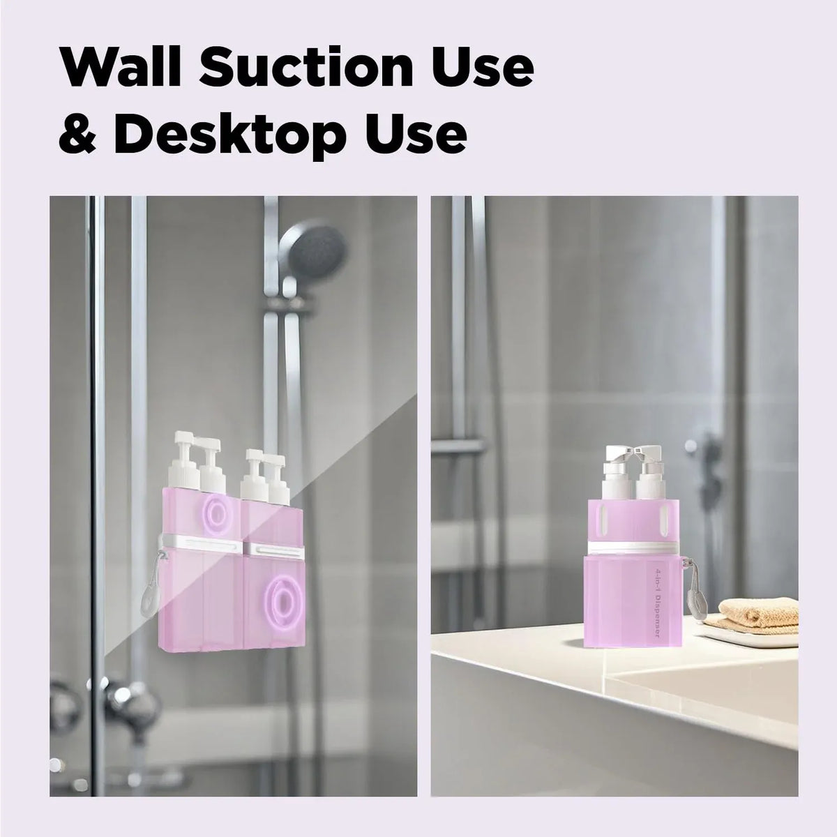 4 in 1 Travel Toiletry Containers, Refillable Travel Size Bottle Set With Suction Cup for Shampoo Conditioner Body Wash Lotion