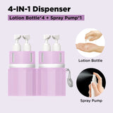 4 in 1 Travel Toiletry Containers, Refillable Travel Size Bottle Set With Suction Cup for Shampoo Conditioner Body Wash Lotion - Rear View