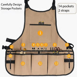 Garden Work Apron With 14 Pockets for Men and Women, Tool Apron for Gardeners Barbers and Bartenders - Top-Down View