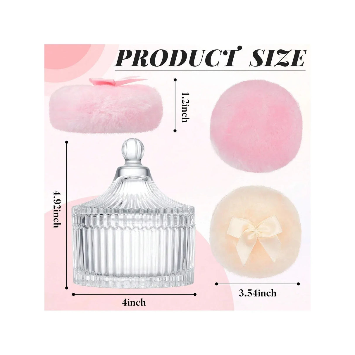 Clear Ribbed Glass Vanity Jar With Lid, Victorian Style Makeup Trinket Container for Bathroom
