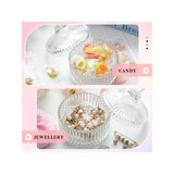 Clear Ribbed Glass Vanity Jar With Lid, Victorian Style Makeup Trinket Container for Bathroom