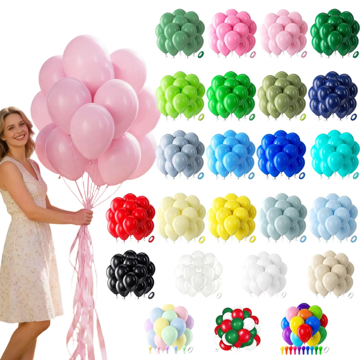 100 Pcs Latex Balloons With 1 Roll Ribbon, Round Helium Balloons for Birthday Wedding Baby Shower Graduation and Festivals, 12 in