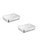 2 Pc Stainless Steel Fridge Storage Containers With Lids, Rectangular Baking Pans for Freezer Meal Prep and Catering, 10 x 8 x 3 in - Front View