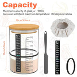 Glass Sourdough Starter Jar Kit With Wooden Lid and Cloth Cover, Bread Baking Supplies - Side View