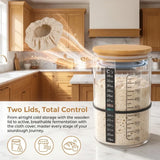Glass Sourdough Starter Jar Kit With Wooden Lid and Cloth Cover, Bread Baking Supplies - Top-Down View