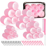 50 Pcs Pink Self Grip Hair Rollers Set With Clips for Long Short Hair and Bangs, 25 mm, 36 mm, 48 mm, 60 mm