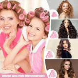 50 Pcs Pink Self Grip Hair Rollers Set With Clips for Long Short Hair and Bangs, 25 mm, 36 mm, 48 mm, 60 mm - Front View
