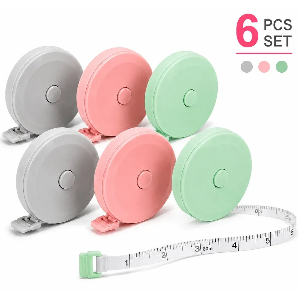 6 Pack Soft Measuring Tape, Retractable Tailor Ruler With Push Button for Sewing Body Fabric Cloth Knitting, 60 in, 1.5 m