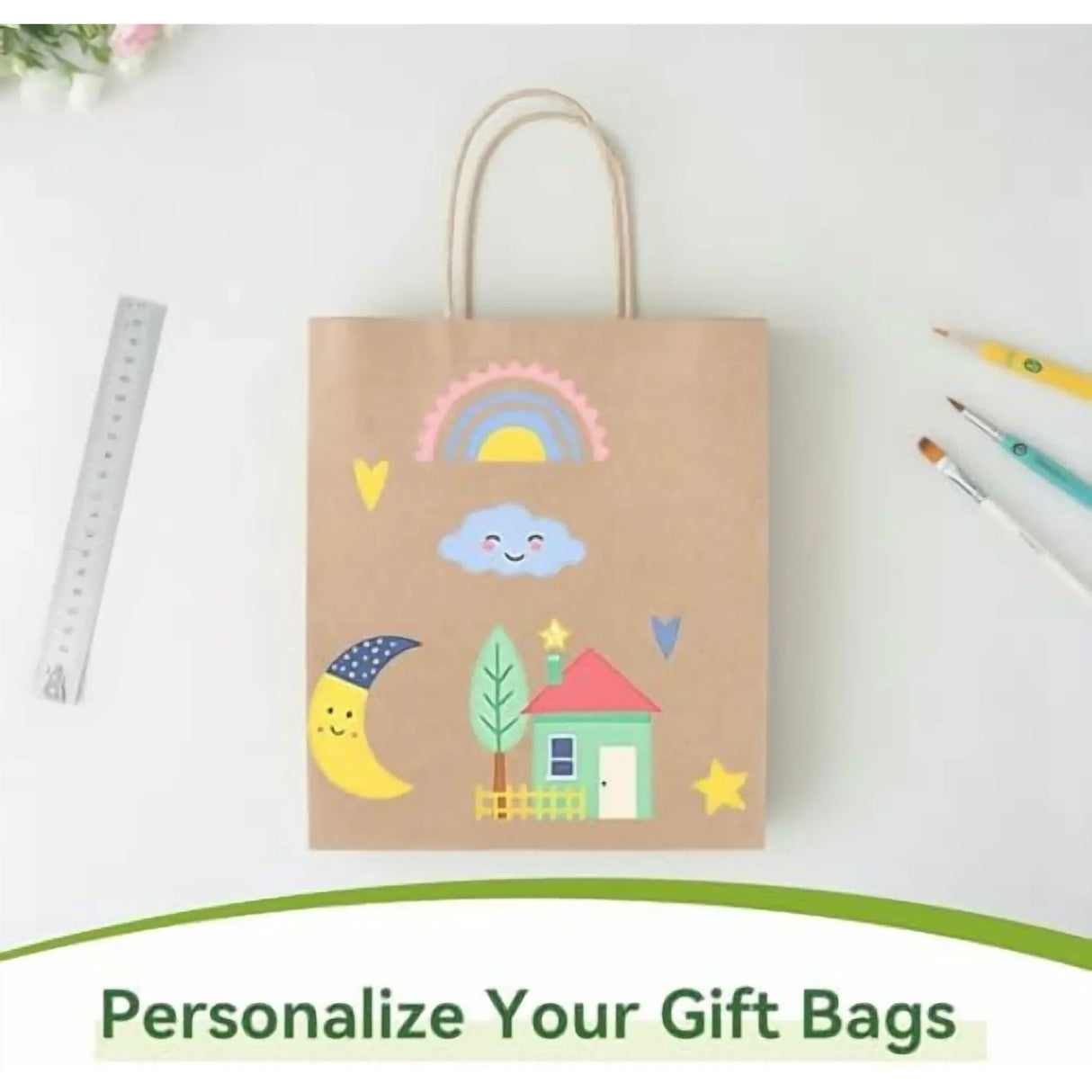100 Pcs Brown Kraft Gift Bags With Handles, Medium Paper Bags for Craft Shopping Business Party Favor Retail Grocery, 5.91* 3.15 * 8.27in