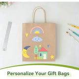 100 Pcs Brown Kraft Gift Bags With Handles, Medium Paper Bags for Craft Shopping Business Party Favor Retail Grocery, 5.91* 3.15 * 8.27in