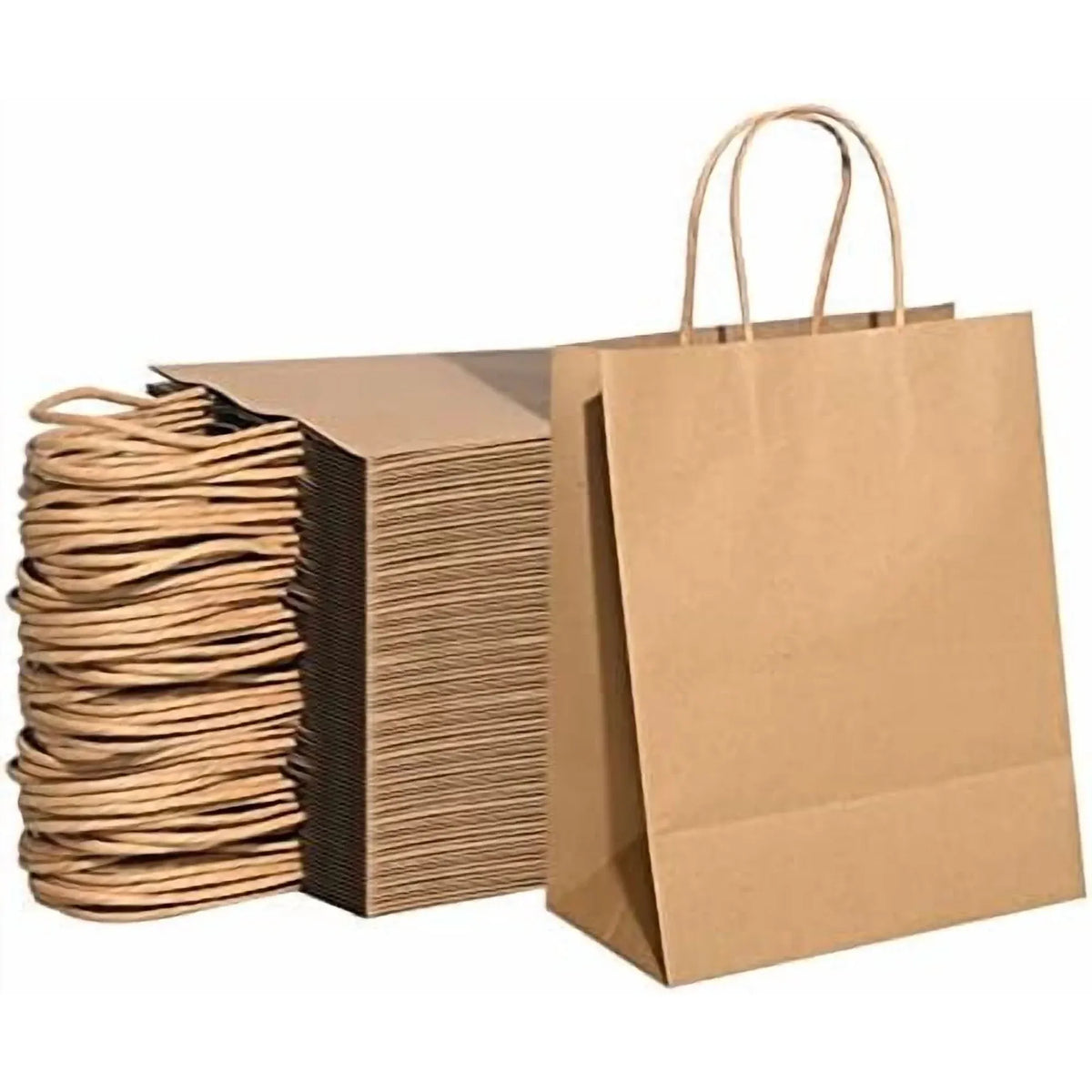 100 Pcs Brown Kraft Gift Bags With Handles, Medium Paper Bags for Craft Shopping Business Party Favor Retail Grocery, 5.91* 3.15 * 8.27in