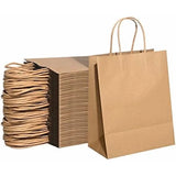 100 Pcs Brown Kraft Gift Bags With Handles, Medium Paper Bags for Craft Shopping Business Party Favor Retail Grocery, 5.91* 3.15 * 8.27in