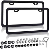 2 Pcs Matte Black License Plate Frames With Screw Caps, Rust Proof Aluminum Universal Frames for Cars and Trucks