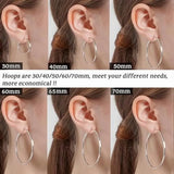316 Sterling Silver Hoop Earrings for Women, Lightweight Hypoallergenic Large Earrings, 30/40/50 mm