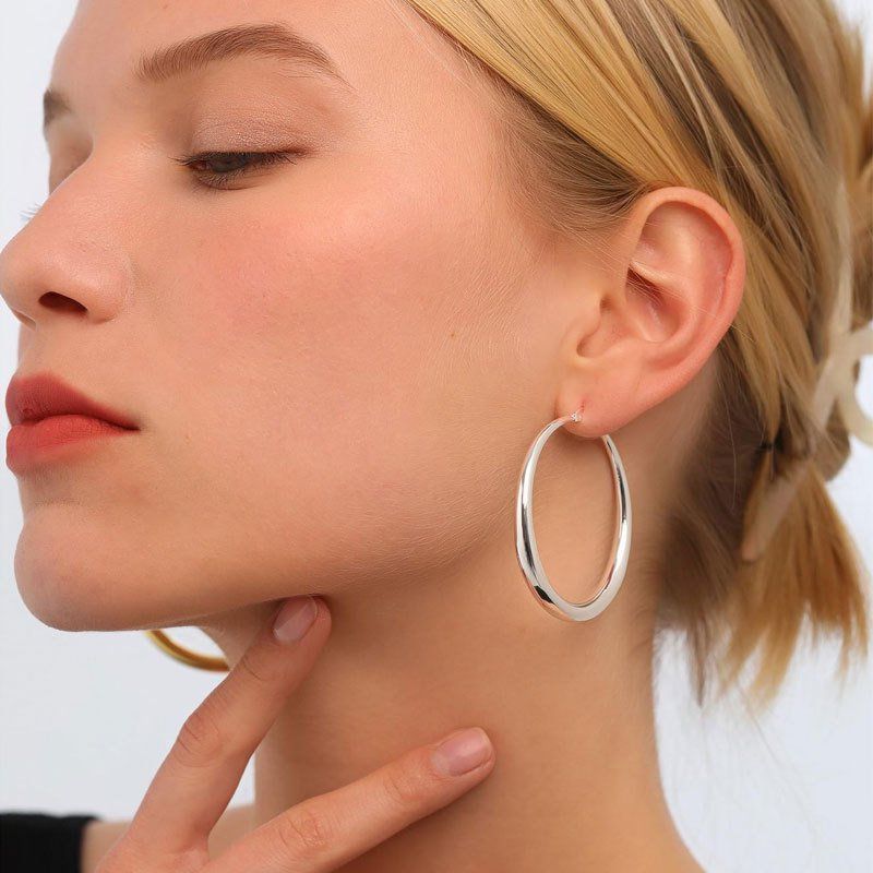 S925 Sterling Silver Hoop Earrings for Women, Lightweight Hypoallergenic Large Silver Hoops, 30 mm
