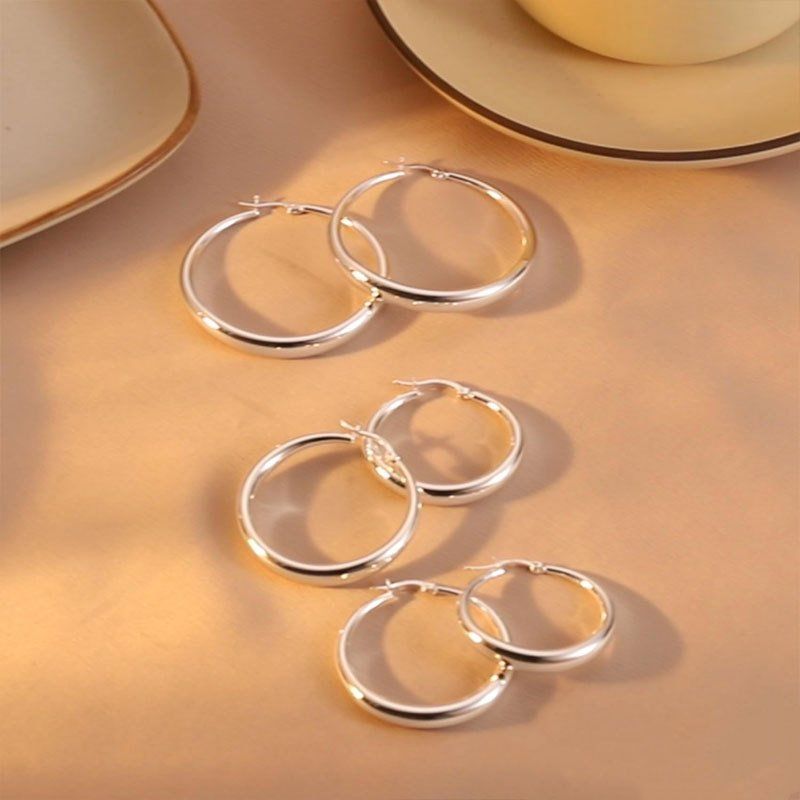 S925 Sterling Silver Hoop Earrings for Women, Lightweight Hypoallergenic Large Silver Hoops, 30 mm