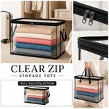 6 Pcs Extra Large Clear Storage Bags With Zipper Handles, Thick Foldable Plastic Bins for Clothes Blankets Toys Moving - Front View