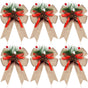6 Piece Christmas Bow Set with Checked Ribbon and Pine Cones, Flax