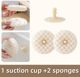 Double-sided dishwashing brush - Sponge brush with suction cup - 1 base + 2 refillable sponges - Scratch-free kitchen brush - Beige - Front View