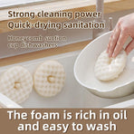 Double-sided dishwashing brush - Sponge brush with suction cup - 1 base + 2 refillable sponges - Scratch-free kitchen brush - Beige
