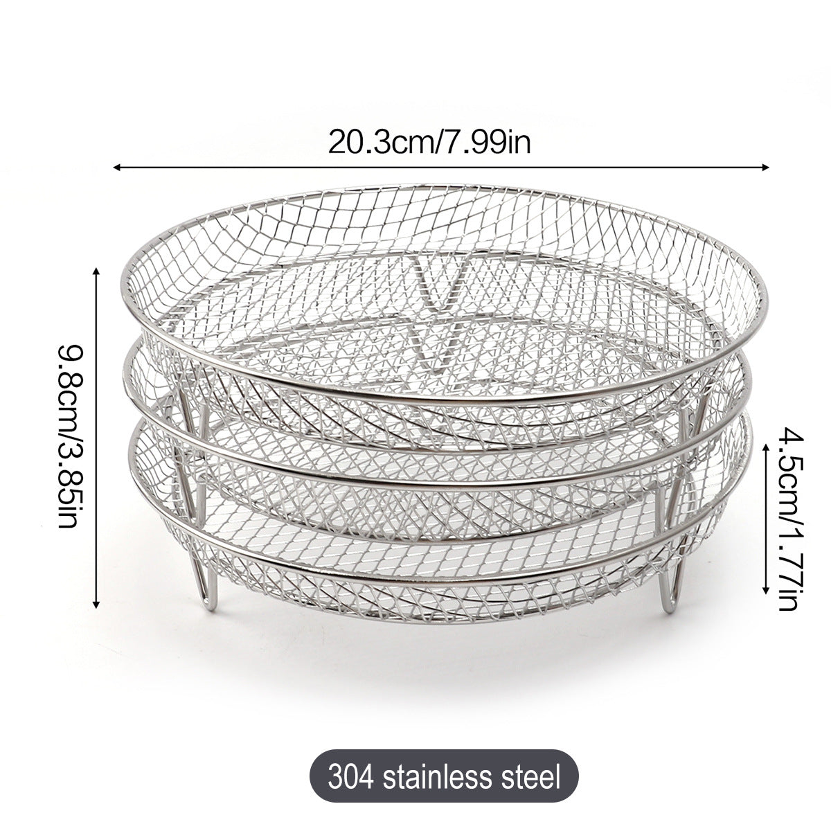 Multi-layer air fryer rack (3 round layers) - Air fryer baking pan - Air fryer grid - 304 stainless steel - Safe to use in air fryers, steam ovens, regular ovens and dishwashers