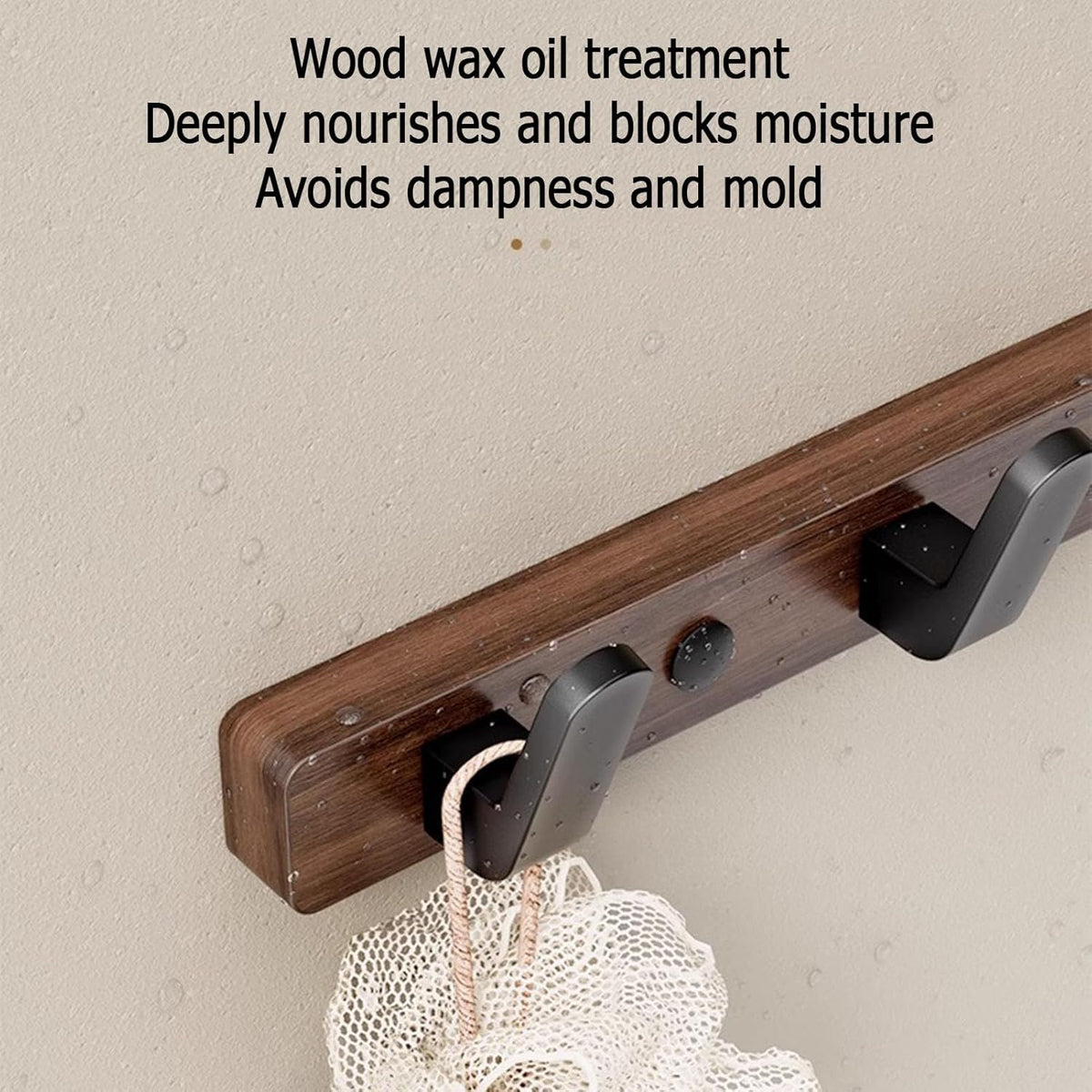 Coat rack - Wall coat rack - Coat rack with hooks - Storage rack - 25 × 3 cm - Wooden coat rack - Walnut - 4 hooks - Black