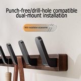 Coat rack - Wall coat rack - Coat rack with hooks - Storage rack - 25 × 3 cm - Wooden coat rack - Walnut - 4 hooks - Black - Side View
