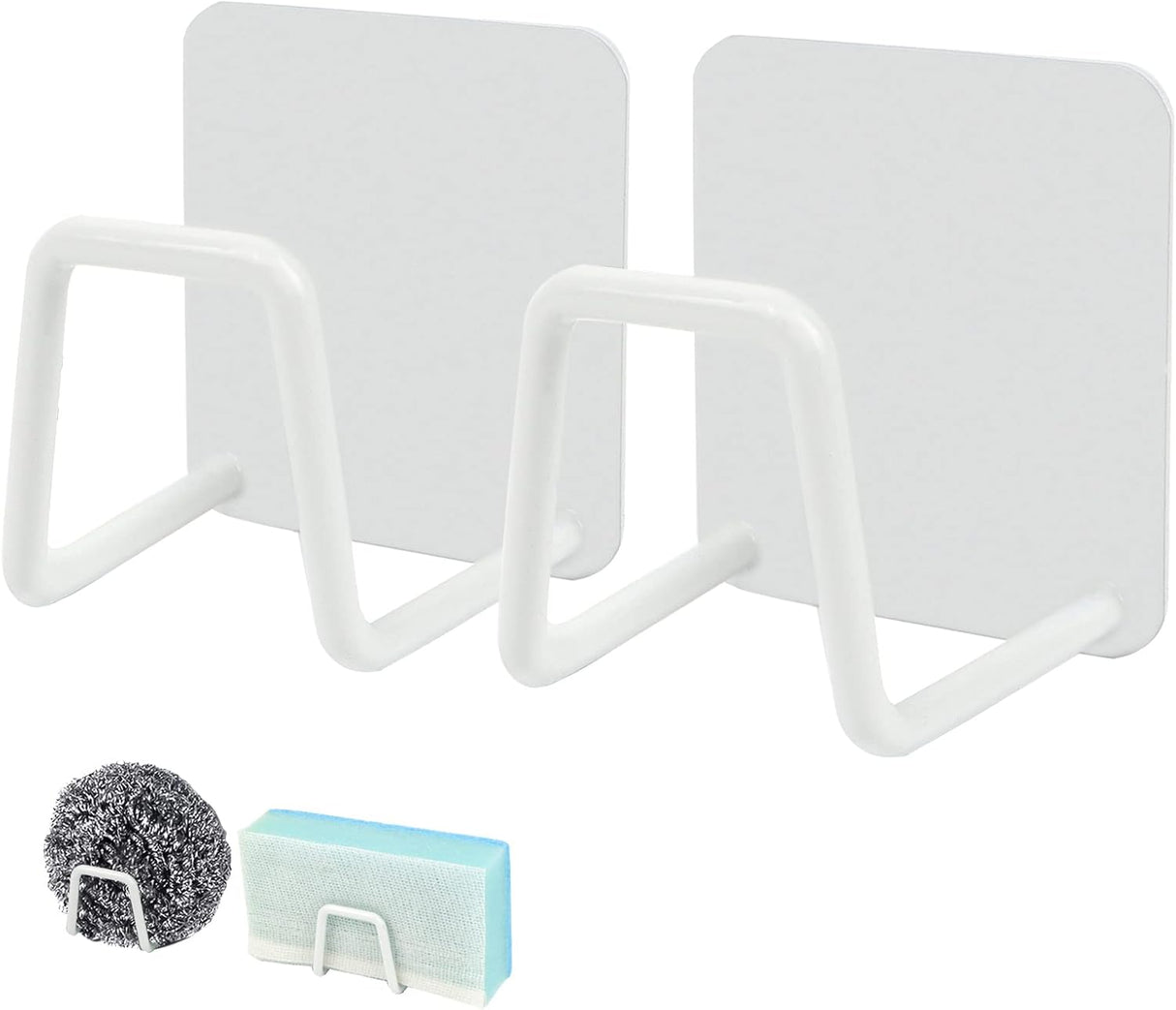 Storage rack - Sponge rack - Self-adhesive - Waterproof - Stainless steel sponge rack for the sink - Sink organizer - Dishcloth holder - suitable for smooth tiles, painted walls and mirrors - Pack of 4 - White