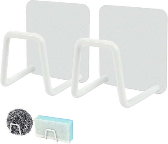 Storage rack - Sponge rack - Self-adhesive - Waterproof - Stainless steel sponge rack for the sink - Sink organizer - Dishcloth holder - suitable for smooth tiles, painted walls and mirrors - Pack of 4 - White