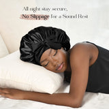 Satin Cap Silk Cap For Sleeping Double Layer Satin Lined Hair Cap With Ribbon Bonnet For Women Naturally Curly Hair Black black - Front View