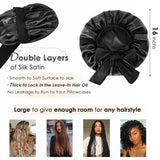 Satin Cap Silk Cap For Sleeping Double Layer Satin Lined Hair Cap With Ribbon Bonnet For Women Naturally Curly Hair Black black - Side View