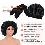 Satin Cap Silk Cap For Sleeping Double Layer Satin Lined Hair Cap With Ribbon Bonnet For Women Naturally Curly Hair Black black - Top-Down View
