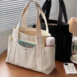 Large Capacity Canvas Tote Bag for Work Travel Carrying Bag College Style Student Outfit Book Shoulder Bag Black - Front View