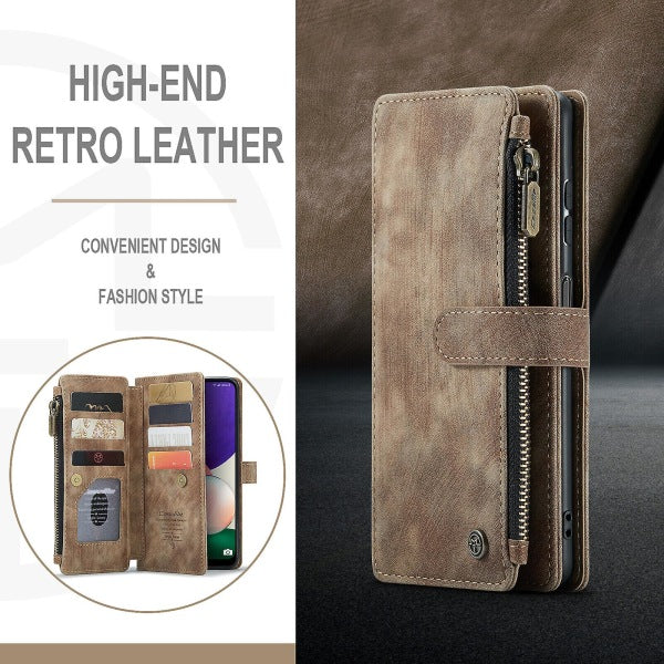 Compatible with Samsung Galaxy A22 5G Case Wallet Durable PU Leather Magnetic Flip Zipper Card Holder - Brown Brown ingen_max