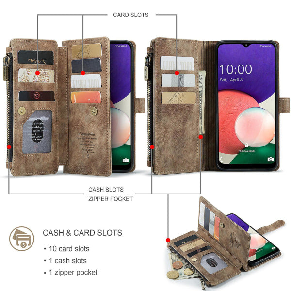 Compatible with Samsung Galaxy A22 5G Case Wallet Durable PU Leather Magnetic Flip Zipper Card Holder - Brown Brown ingen_max