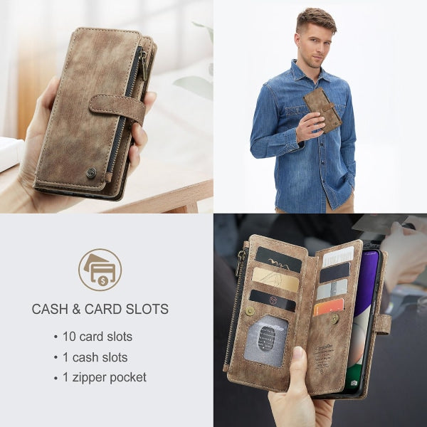 Compatible with Samsung Galaxy A22 5G Case Wallet Durable PU Leather Magnetic Flip Zipper Card Holder - Brown Brown ingen_max