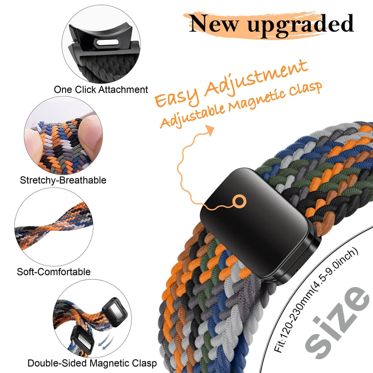 Braided Strap for Samsung Galaxy Watch 6 4 classic/5 Pro 45mm 47mm 43mm 44mm 40mm Magnetic Strap Without Gap Galaxy Watch 6 Band Black Black Watch 5 40mm 44mm