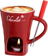 Tealight Fondue Set, Ceramic Melting Pot for Chocolate and Dessert Red