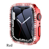 Diamond Glass Compatible with Apple Watch Case 45/41/40 mm 44 mm 42 mm 38 mm Bling Bumper+ Screen Protector iwatch Series 9 8 7 3 6 SE Red Series 789 45MM