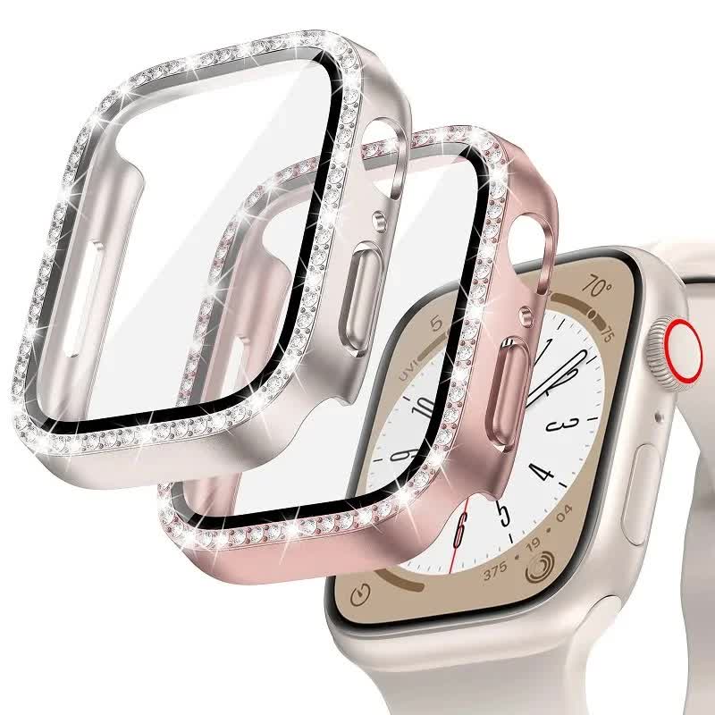Diamond Glass Compatible with Apple Watch Case 45/41/40 mm 44 mm 42 mm 38 mm Bling Bumper+ Screen Protector iwatch Series 9 8 7 3 6 SE Red Series 789 45MM