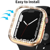 Diamond Glass Compatible with Apple Watch Case 45/41/40 mm 44 mm 42 mm 38 mm Bling Bumper+ Screen Protector iwatch Series 9 8 7 3 6 SE Red Series 789 45MM - 45-Degree Angle