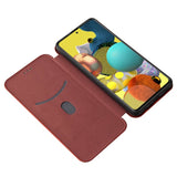 Case compatible with Samsung Galaxy A52s 5g Carbon Fiber Case Folio Flip Protective Magnetic Shell Etui Coque Brown ingen_max - Side View