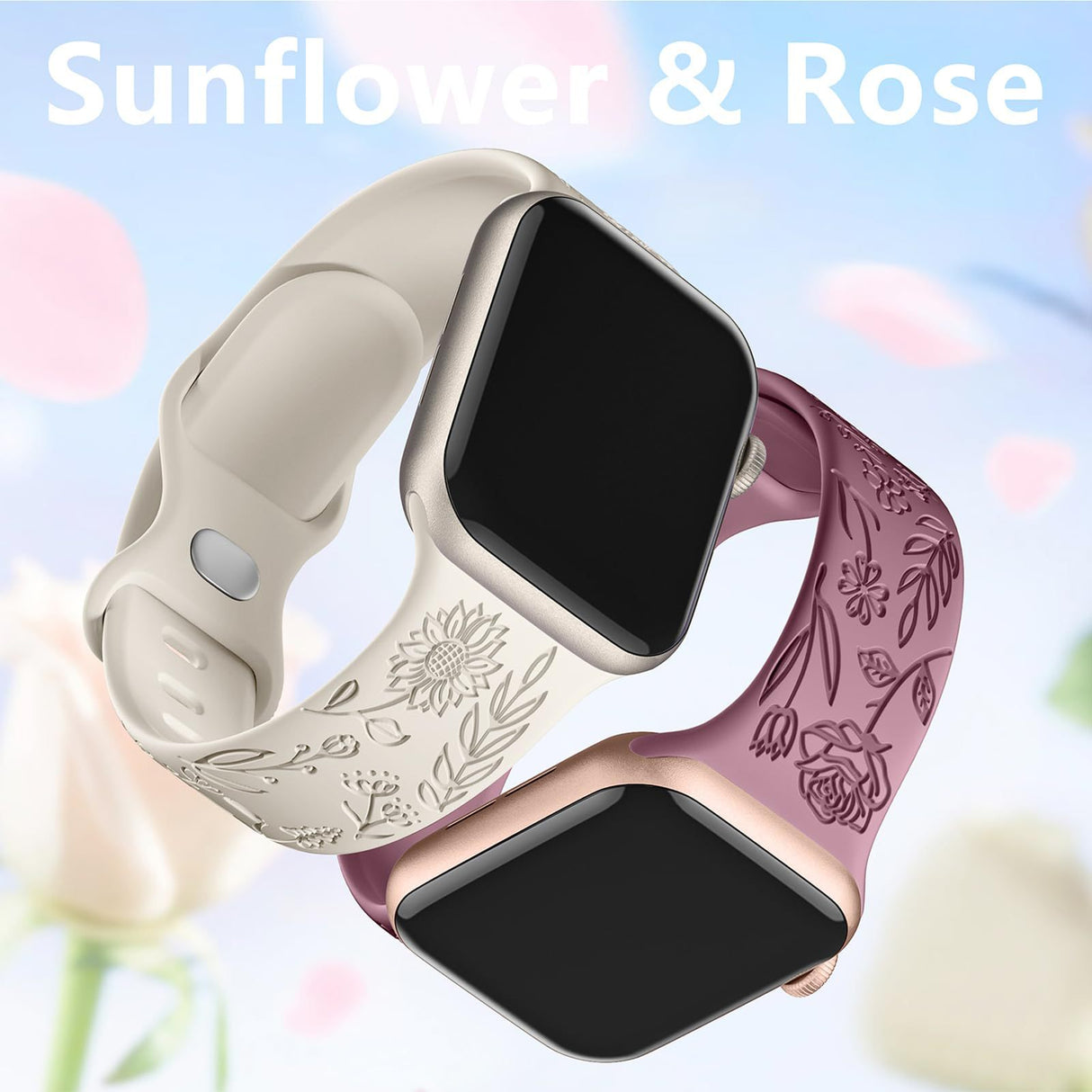 Watch strap compatible with iwatchS9 876SE Apple Watch, embossed small rose silicone, rose color - blue-grey Rose - blue-grey 38/40/41mm