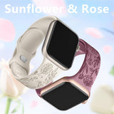 Watch strap compatible with iwatchS9 876SE Apple Watch, embossed small rose silicone, rose color - blue-grey Rose - blue-grey 38/40/41mm - Side View