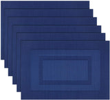 Placemats, Washable Woven Vinyl Placemats for Dining Tables, Easy to Clean Plastic Placemats Set of 6 (18 X12 Inch, Navy Blue)